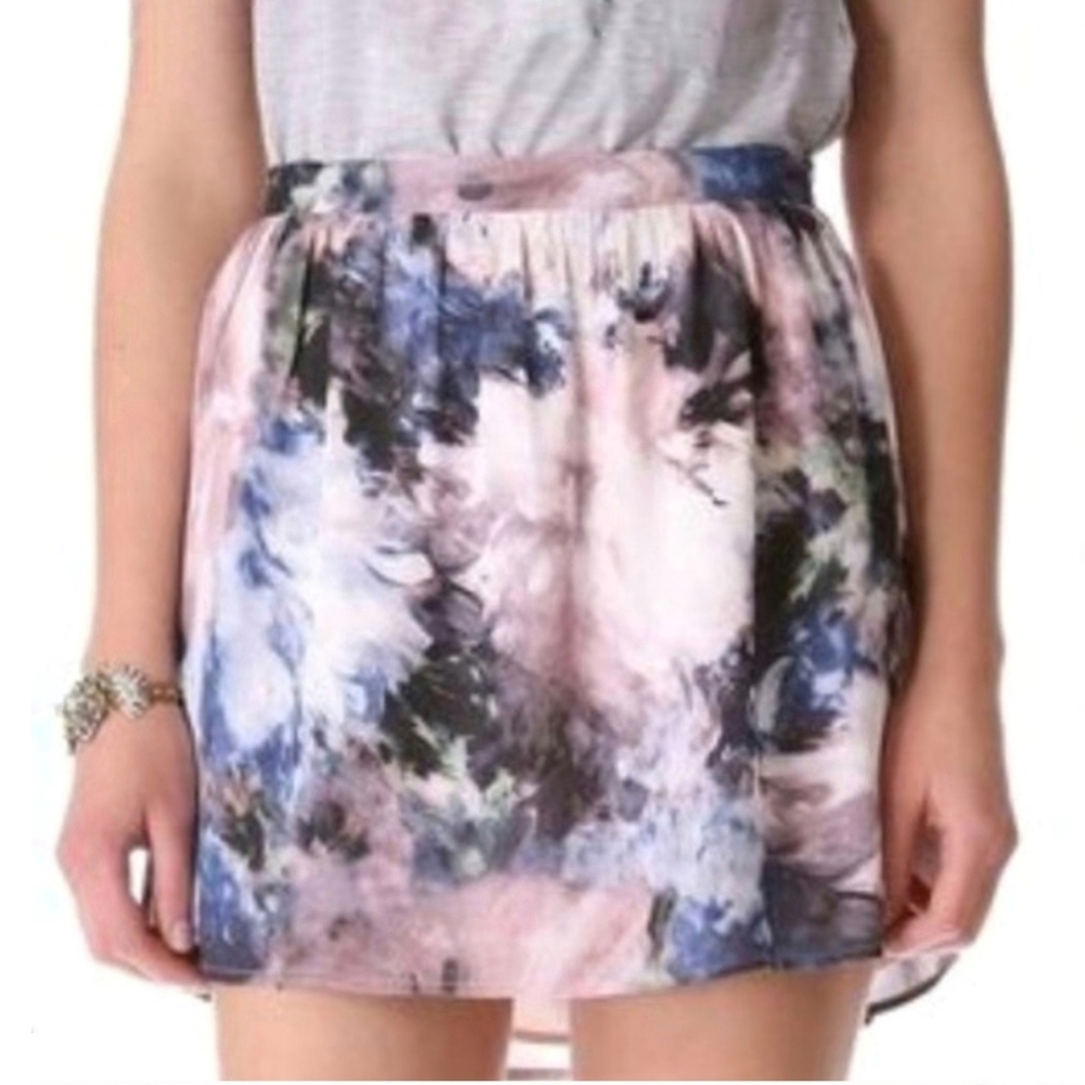 Haute Hippie Moody Watercolor Floral Silk Skirt